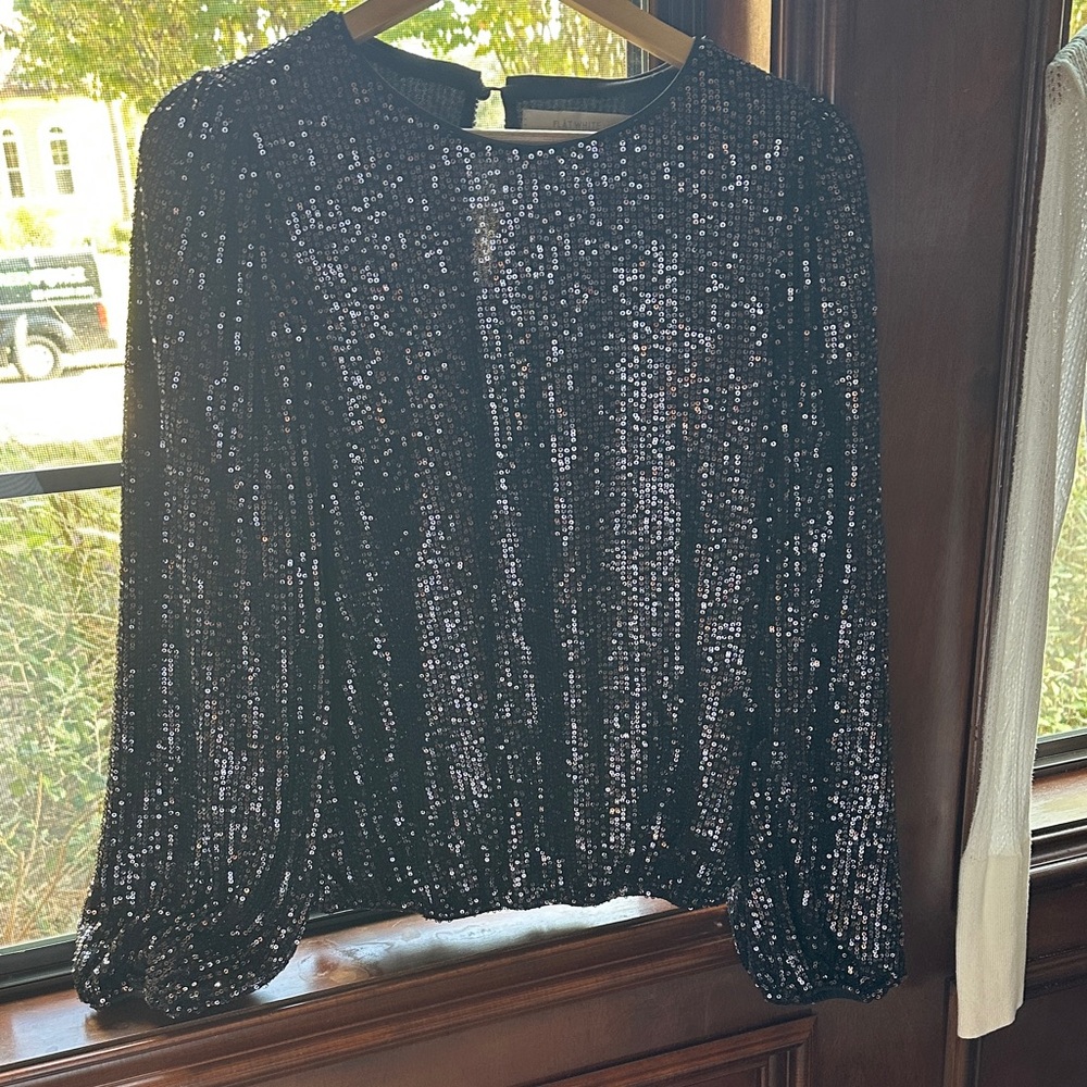 Anthropologie Black Sequin Blouse